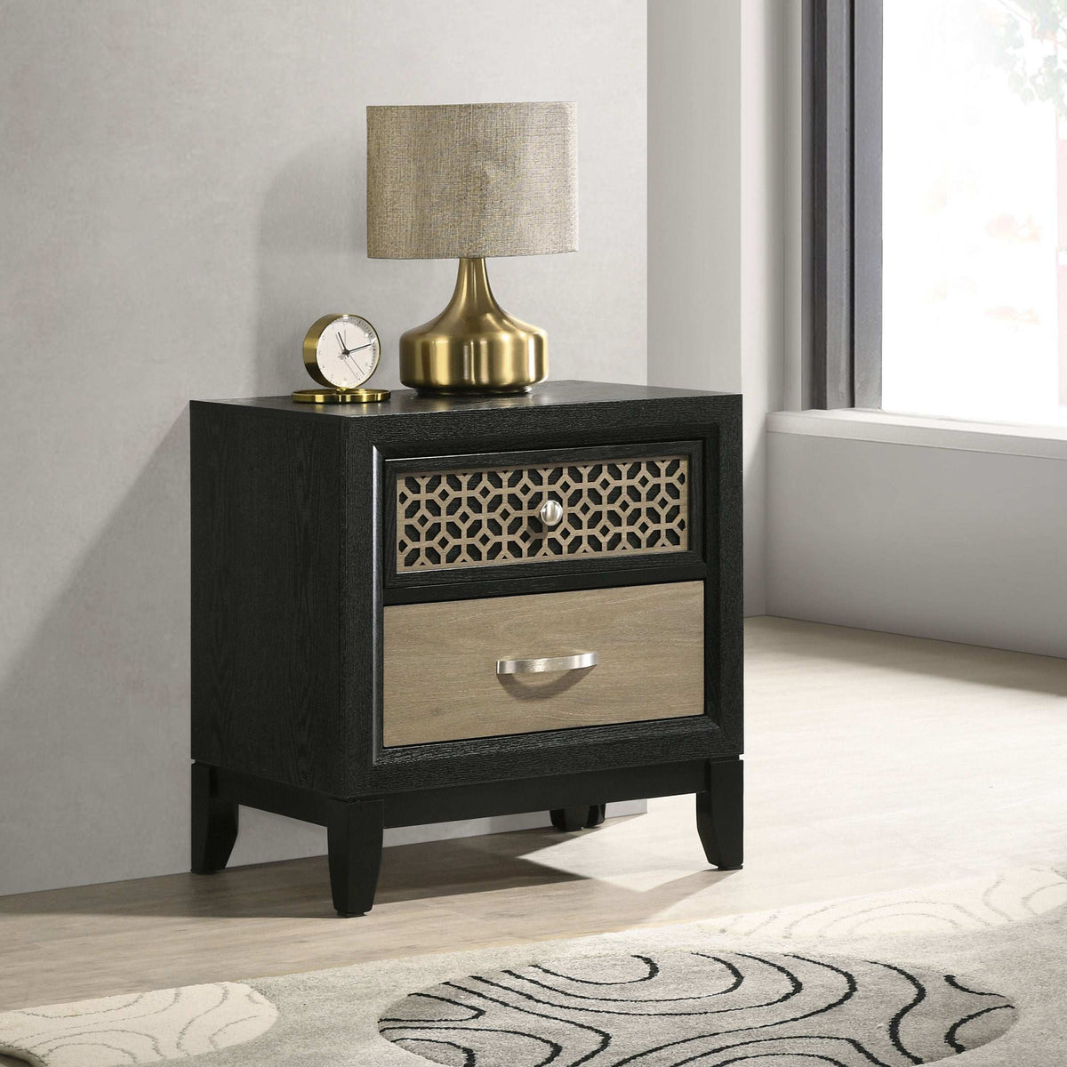 Valencia 2-drawer Nightstand Light Brown and Black Half Price Furniture