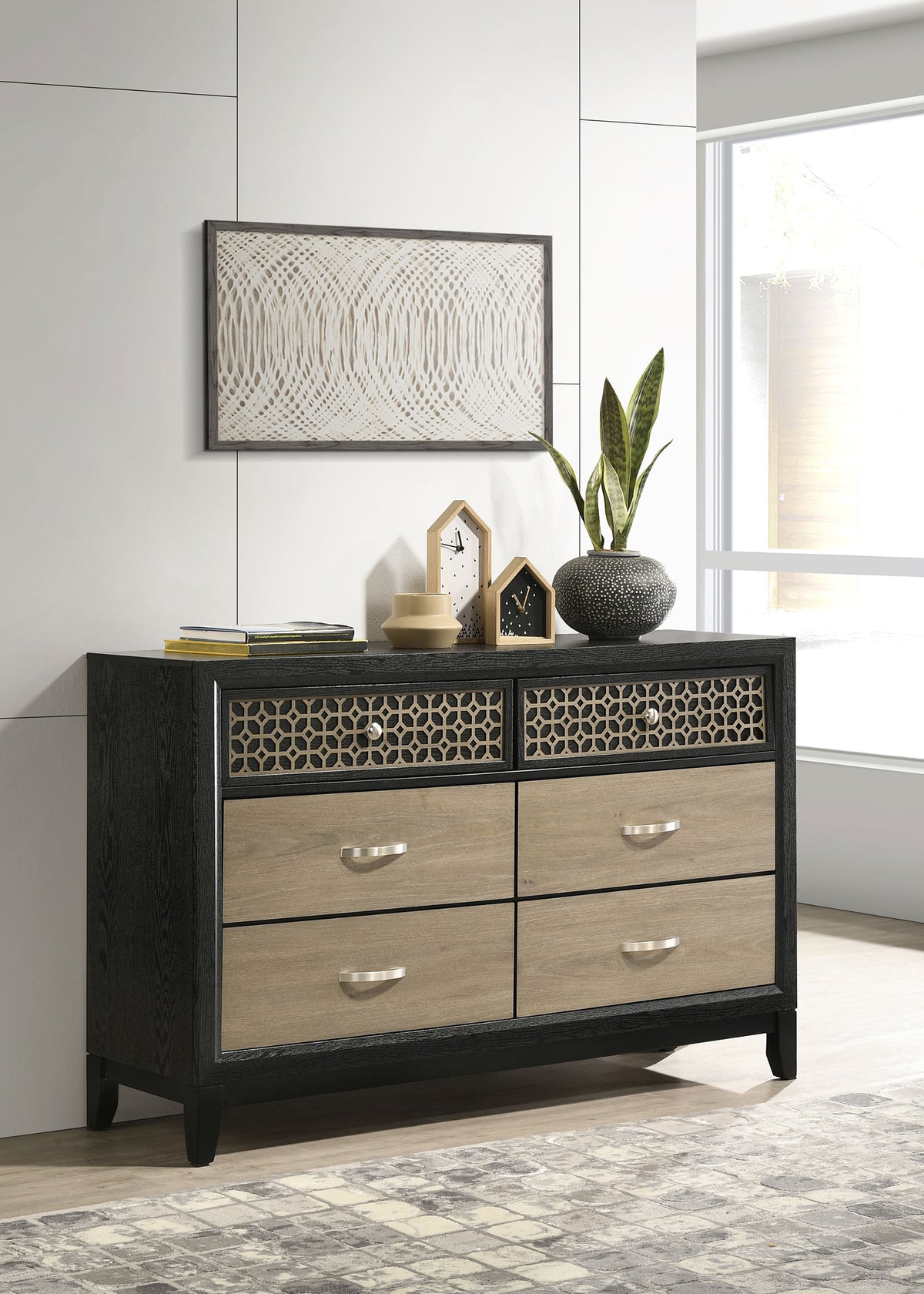 Valencia 6-drawer Dresser Light Brown and Black  Half Price Furniture