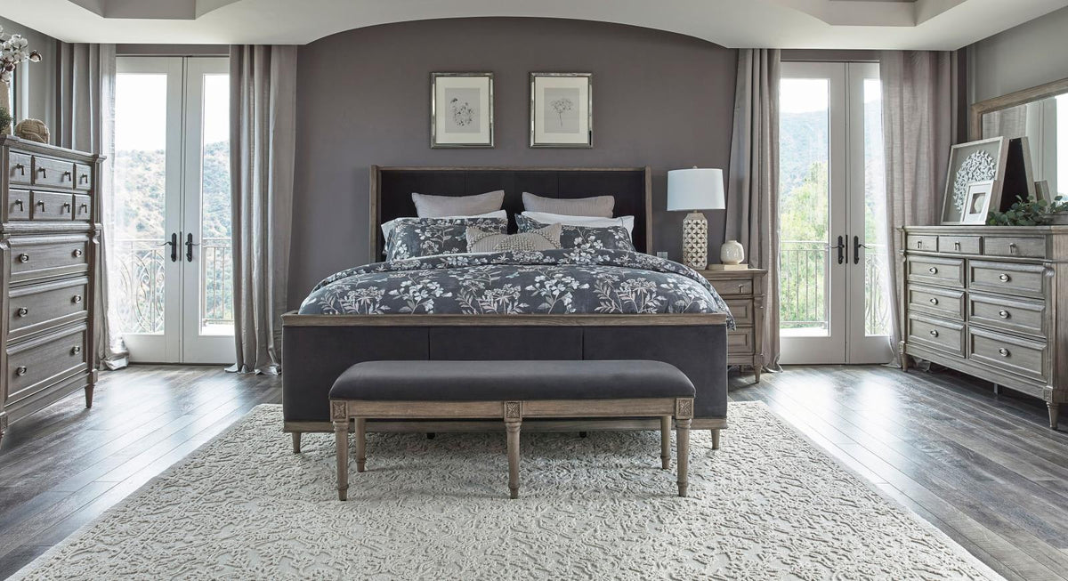 Alderwood 4-piece Eastern King Bedroom Set French Grey Alderwood 4-piece Eastern King Bedroom Set French Grey Half Price Furniture