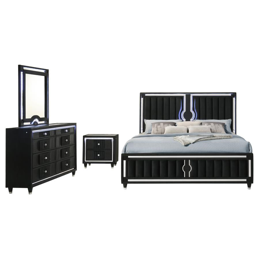 Ravenne 4-Piece Velvet Upholstered LED Bedroom Set Black
