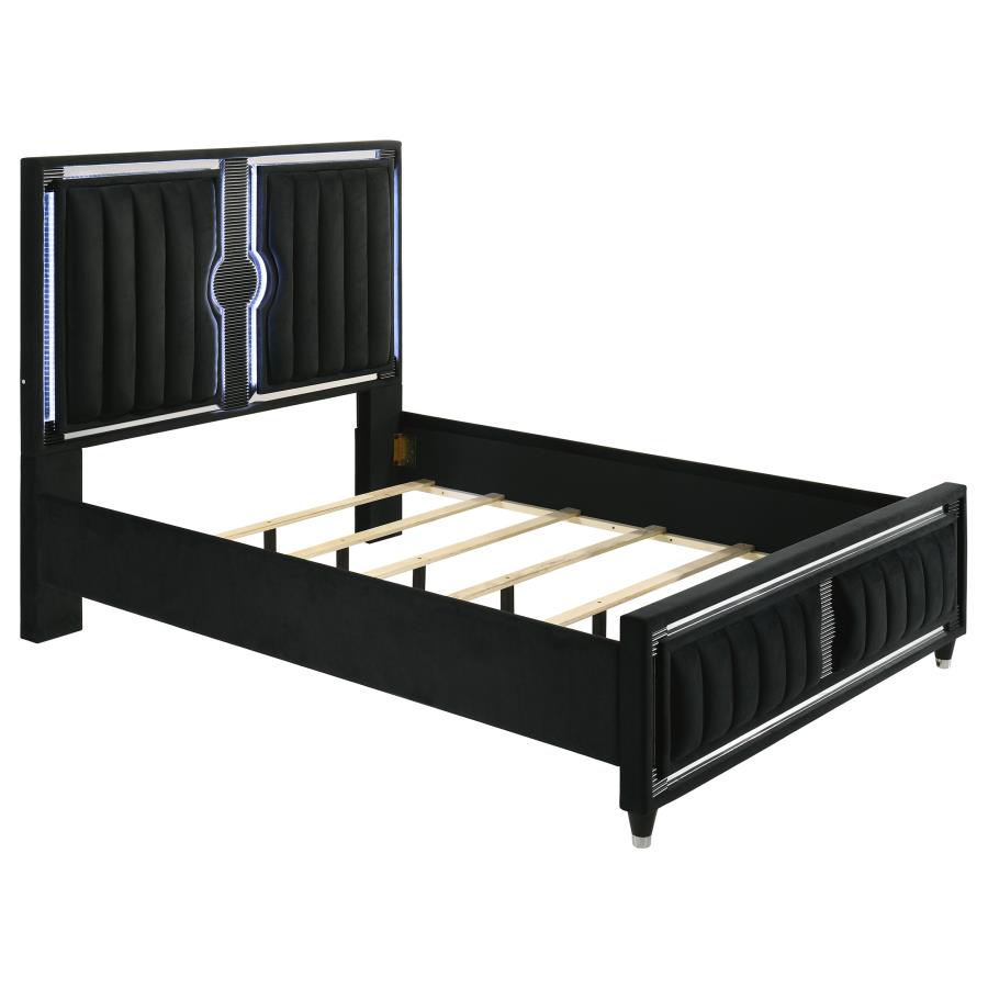 Ravenne 4-Piece Velvet Upholstered LED Bedroom Set Black