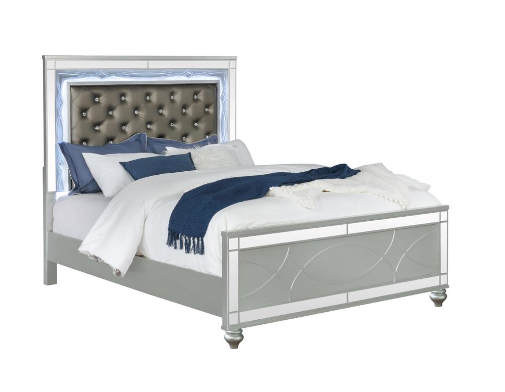 Gunnison Eastern King Panel Bed with LED Lighting Silver Metallic  Half Price Furniture