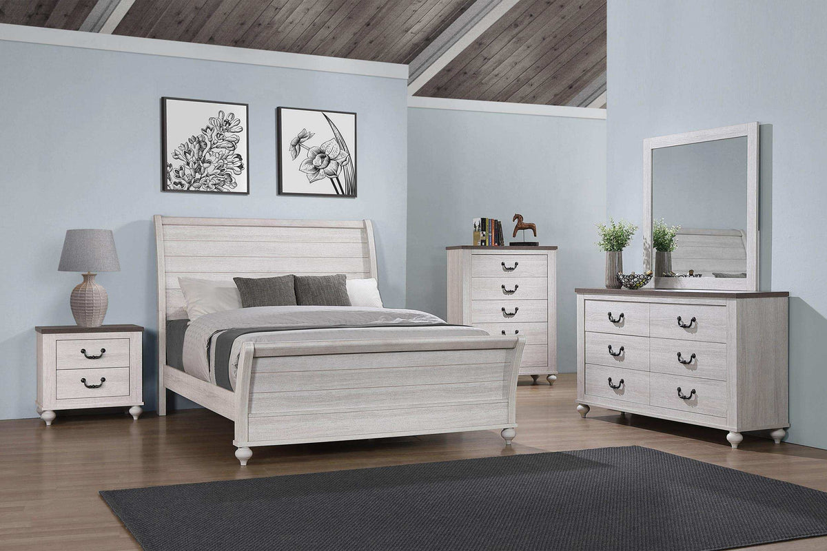 Stillwood 5-piece Queen Panel Bedroom Set Vintage Linen Half Price Furniture
