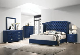 Melody 4-piece Eastern King Tufted Upholstered Bedroom Set Pacific Blue Half Price Furniture