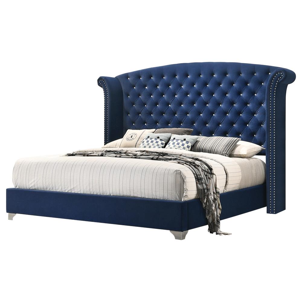 Melody Eastern King Wingback Upholstered Bed Pacific Blue Melody Eastern King Wingback Upholstered Bed Pacific Blue Half Price Furniture