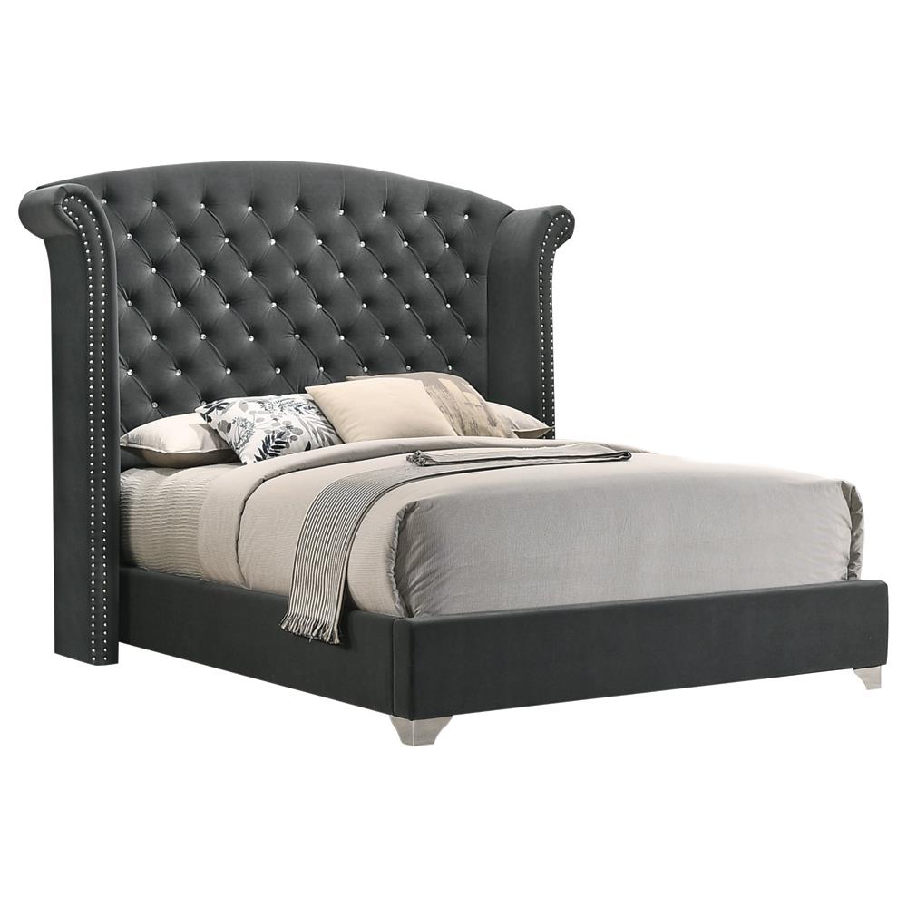 Melody Eastern King Wingback Upholstered Bed Grey Melody Eastern King Wingback Upholstered Bed Grey Half Price Furniture