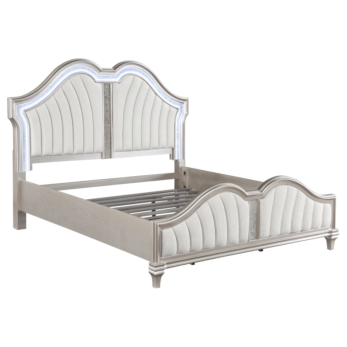 Evangeline Tufted Upholstered Platform Bed Ivory and Silver Oak - Half Price Furniture