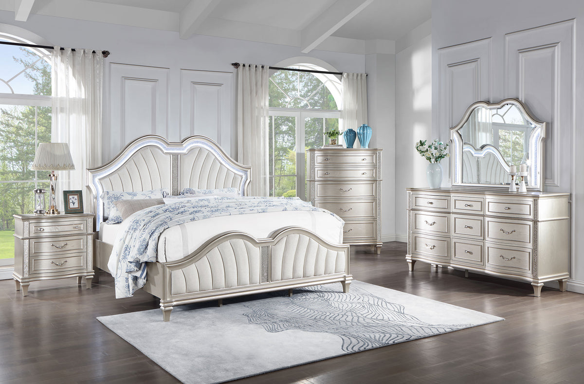 Evangeline Upholstered Platform Bedroom Set Ivory and Silver Oak - Half Price Furniture