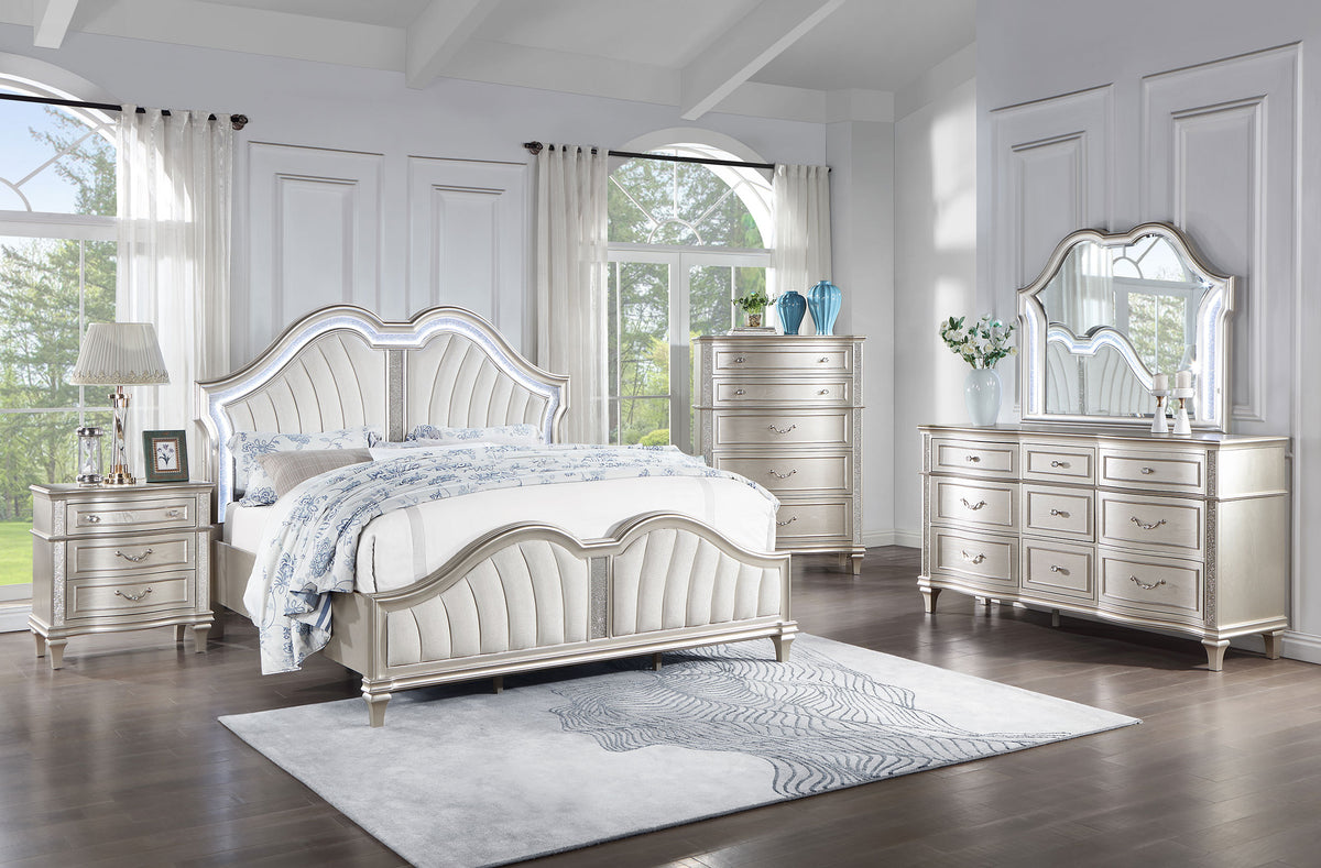 Evangeline Upholstered Platform Bedroom Set Ivory and Silver Oak Half Price Furniture