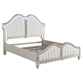 Evangeline Tufted Upholstered Platform Bed Ivory and Silver Oak  Half Price Furniture