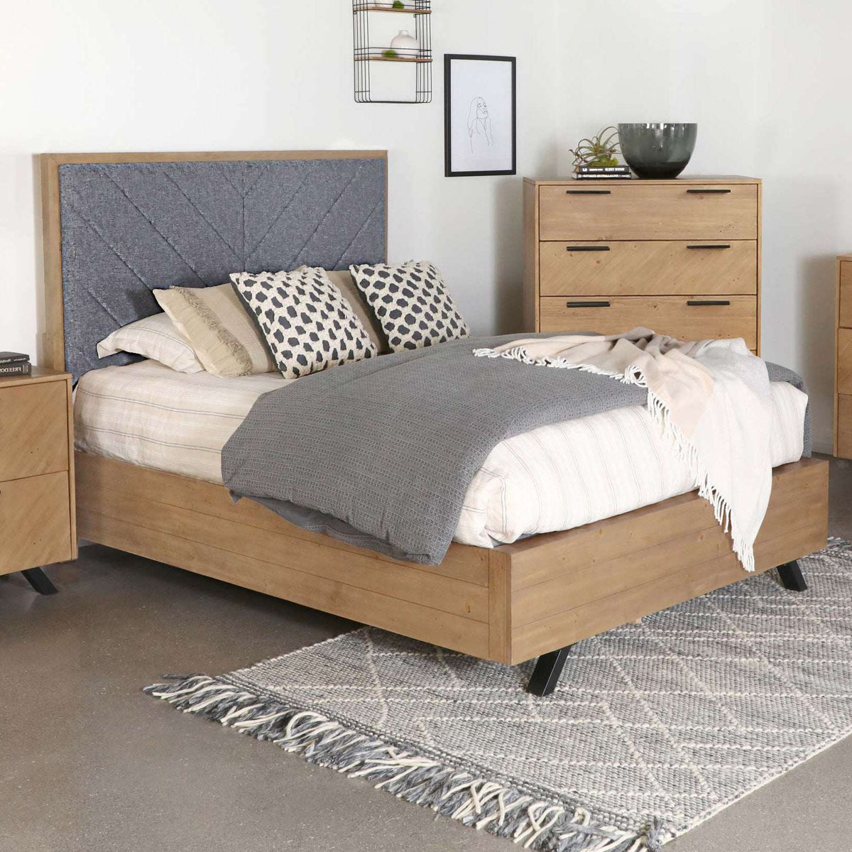 Taylor Upholstered Panel Bed Light Honey Brown and Grey - Bed - Half Price Furniture