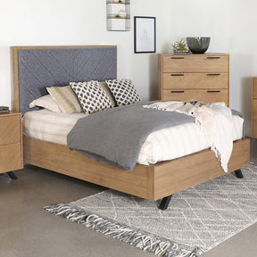 Taylor Upholstered Panel Bed Light Honey Brown and Grey Half Price Furniture