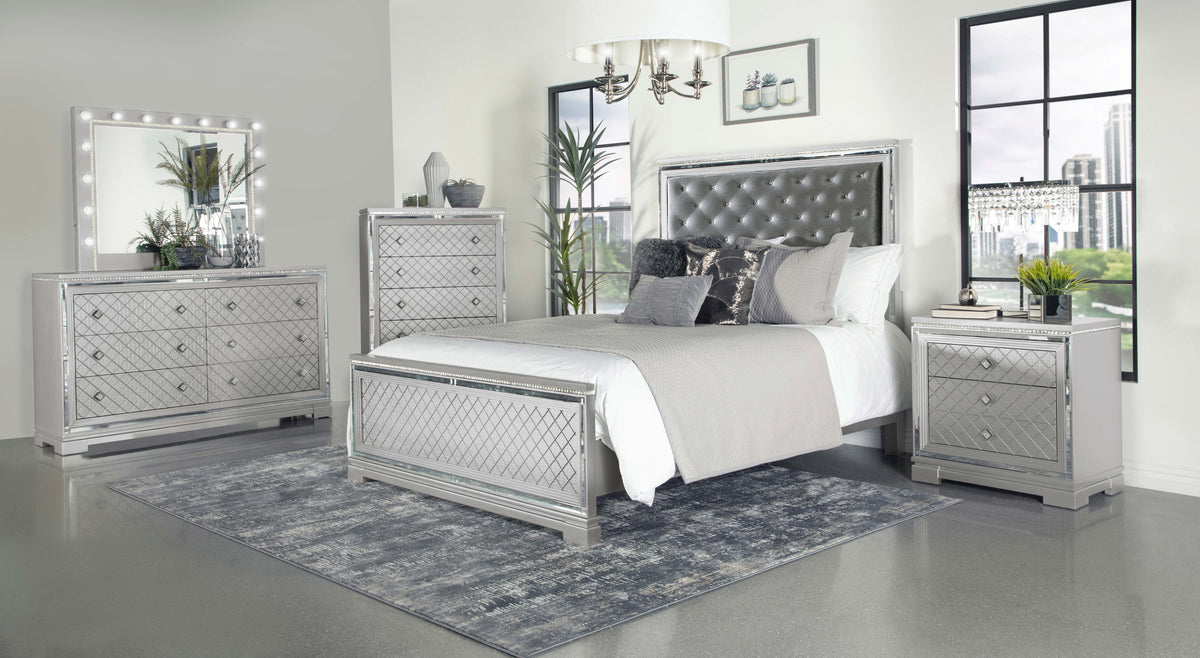 Eleanor Upholstered Tufted Bedroom Set Metallic - Bedroom Set - Half Price Furniture