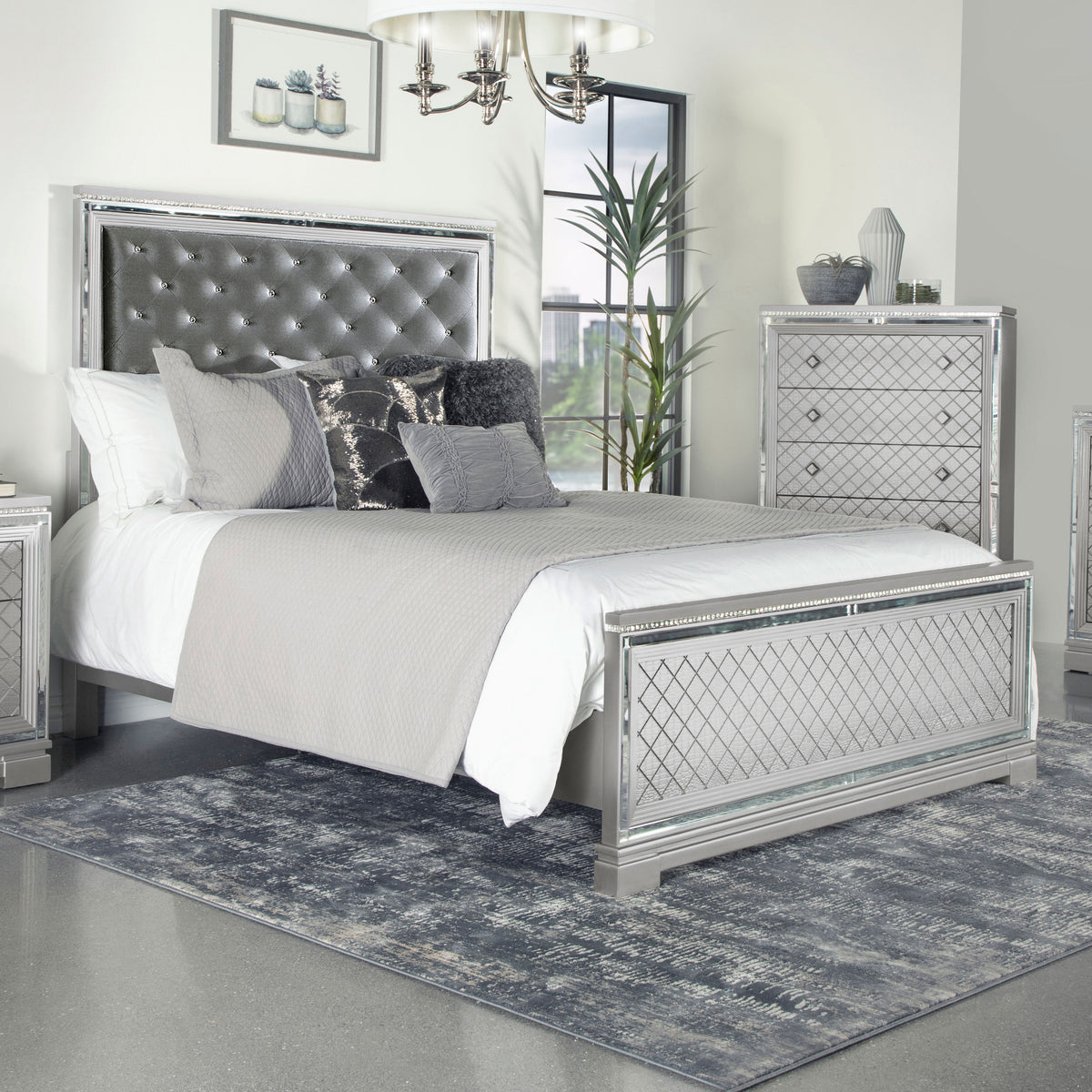 Eleanor Upholstered Tufted Bed Metallic  Half Price Furniture