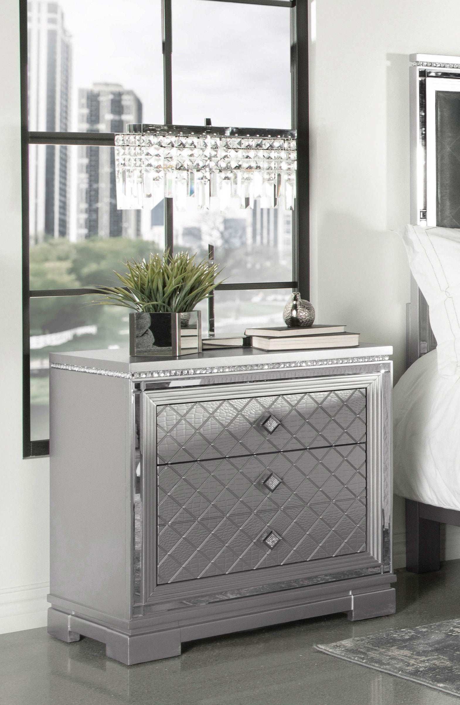 Eleanor Rectangular 2-drawer Nightstand Metallic - Half Price Furniture