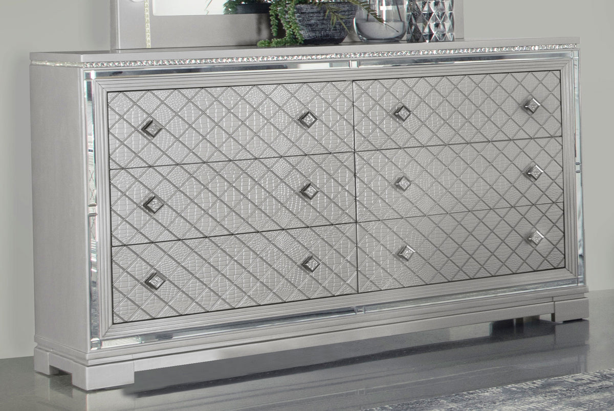 Eleanor Rectangular 6-drawer Dresser Metallic Eleanor Rectangular 6-drawer Dresser Metallic Half Price Furniture