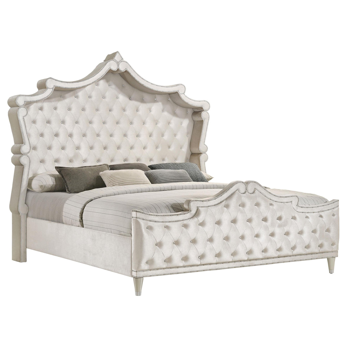 Antonella Upholstered Tufted Eastern King Bed Ivory and Camel  Half Price Furniture