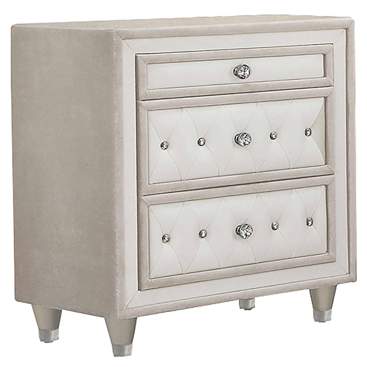 Antonella 3-drawer Upholstered Nightstand Ivory and Camel Half Price Furniture