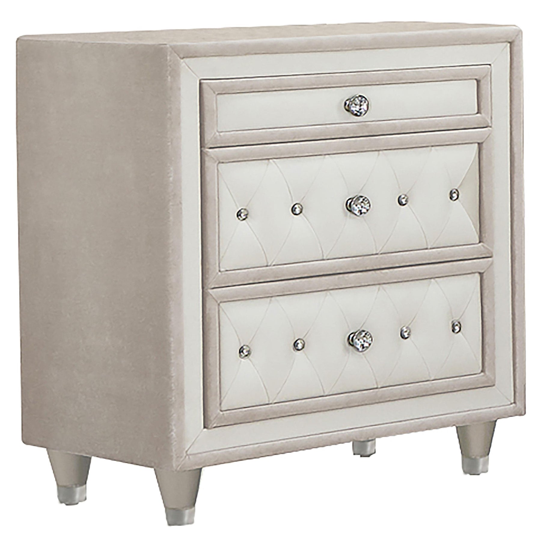 Antonella 3-drawer Upholstered Nightstand Ivory and Camel  Half Price Furniture