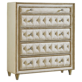 Antonella 5-drawer Upholstered Chest Ivory and Camel Antonella 5-drawer Upholstered Chest Ivory and Camel Half Price Furniture