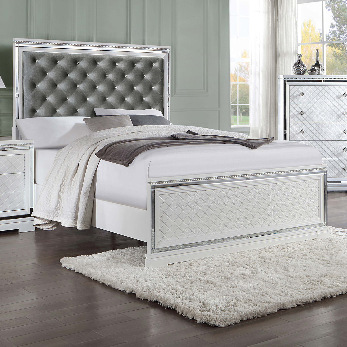 Eleanor Upholstered Tufted Bed White  Half Price Furniture