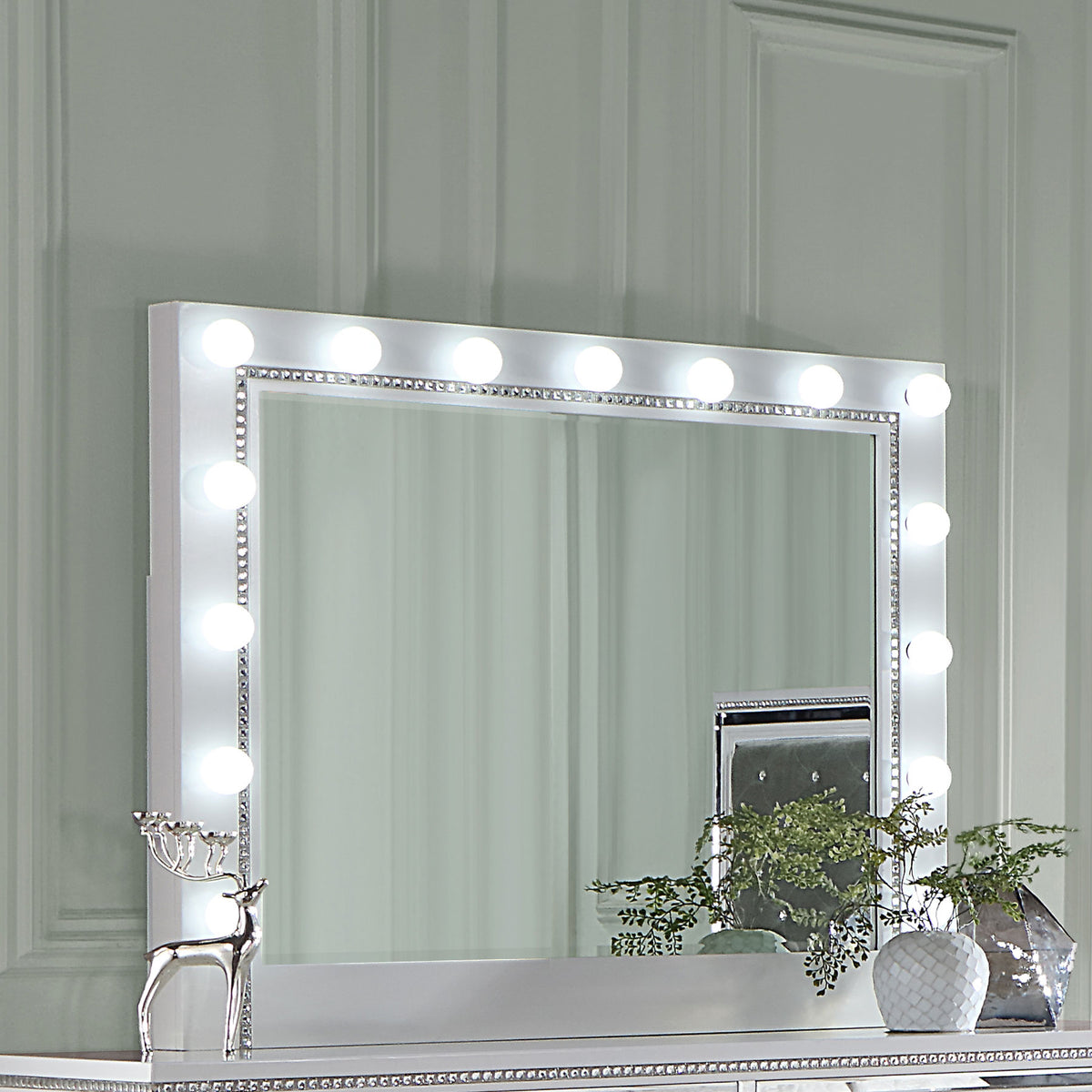 Eleanor White Rectangular Dresser Mirror with Light  Half Price Furniture