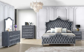 Antonella 4-Piece Queen Upholstered Tufted Bedroom Set Grey - Bedroom Set - Half Price Furniture
