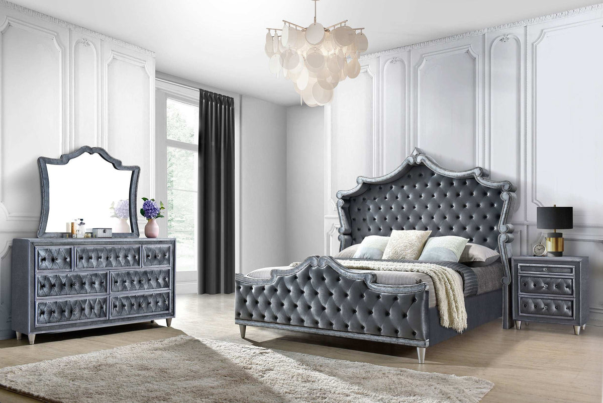 Antonella 4-Piece Queen Upholstered Tufted Bedroom Set Grey Half Price Furniture