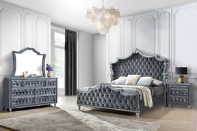 Antonella 4-Piece Queen Upholstered Tufted Bedroom Set Grey Half Price Furniture