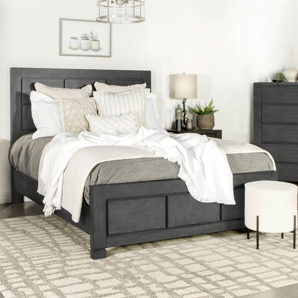 Lorenzo Rectangular Panel Bed Dark Grey - Half Price Furniture