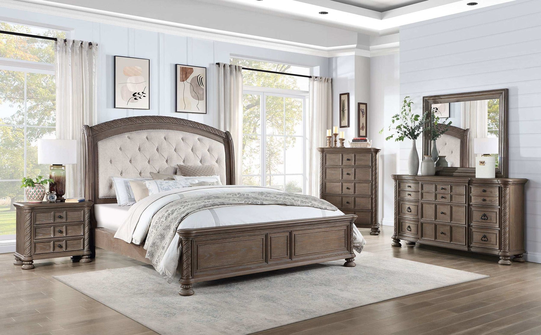 Emmett Bedroom Set Walnut and Beige - Bedroom Set - Half Price Furniture