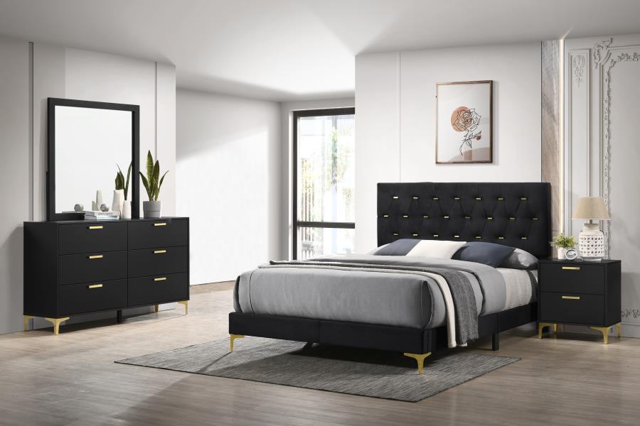 Kendall 4-Piece Tufted Bedroom Set Black and Gold - Queen
