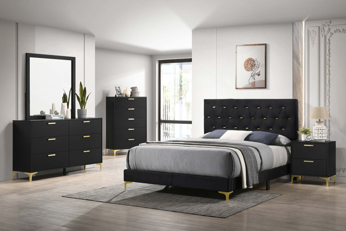 Kendall Tufted Panel Bedroom Set Black and Gold Half Price Furniture