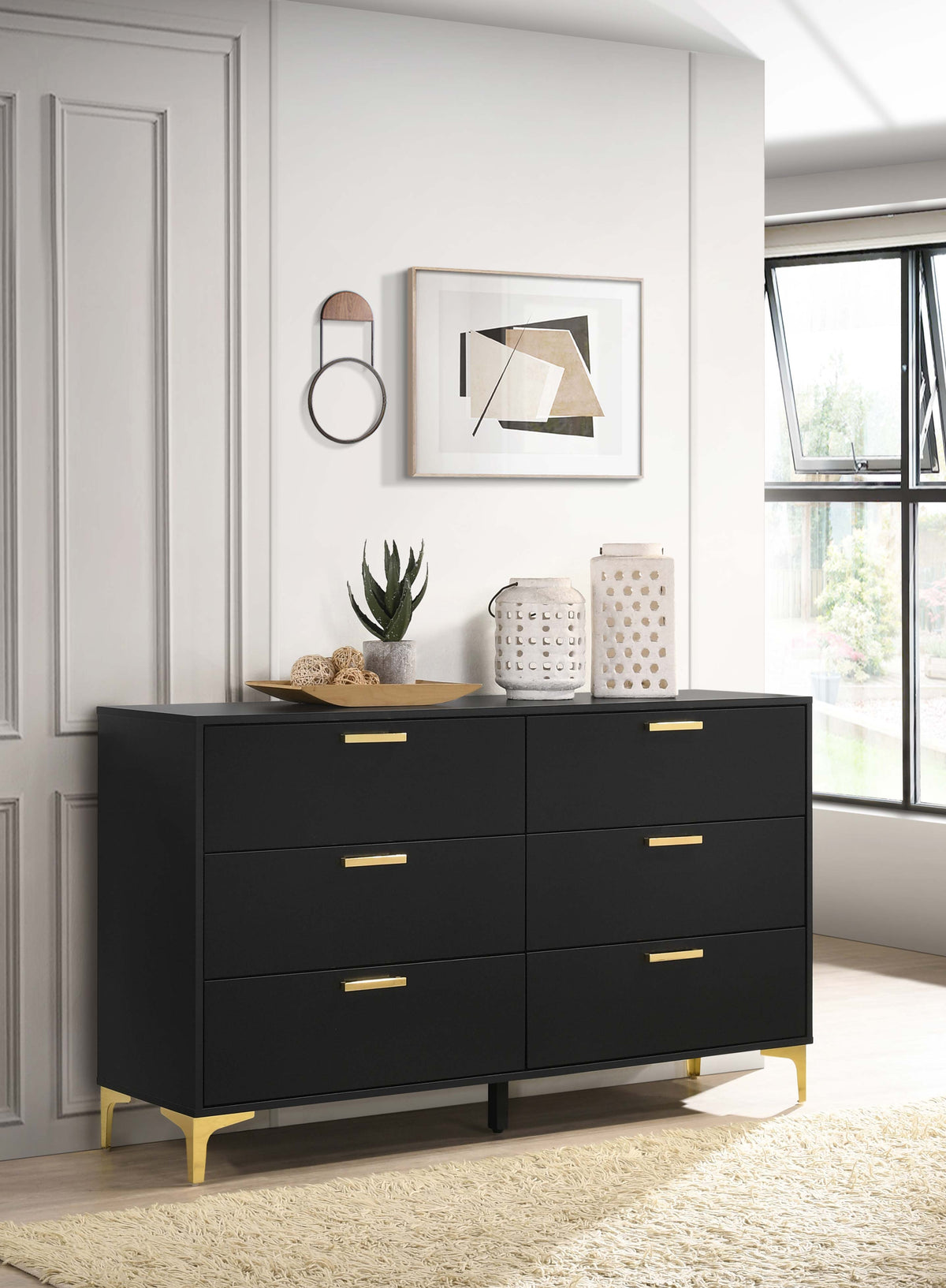 Kendall 6-drawer Dresser Black and Gold Half Price Furniture