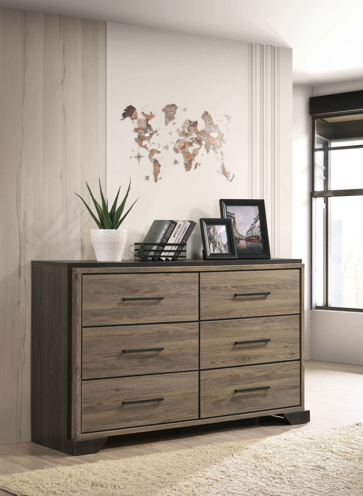 Baker 6-drawer Dresser Brown and Light Taupe Half Price Furniture