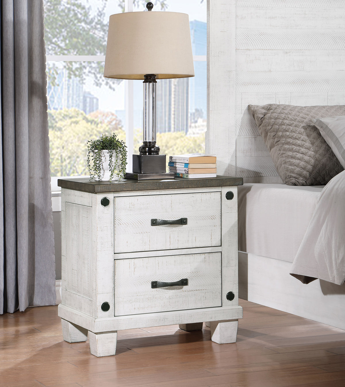 Lilith 2-drawer Nightstand Distressed Grey and White Half Price Furniture