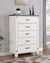 Lilith 5-drawer Chest Distressed Grey and White - Half Price Furniture