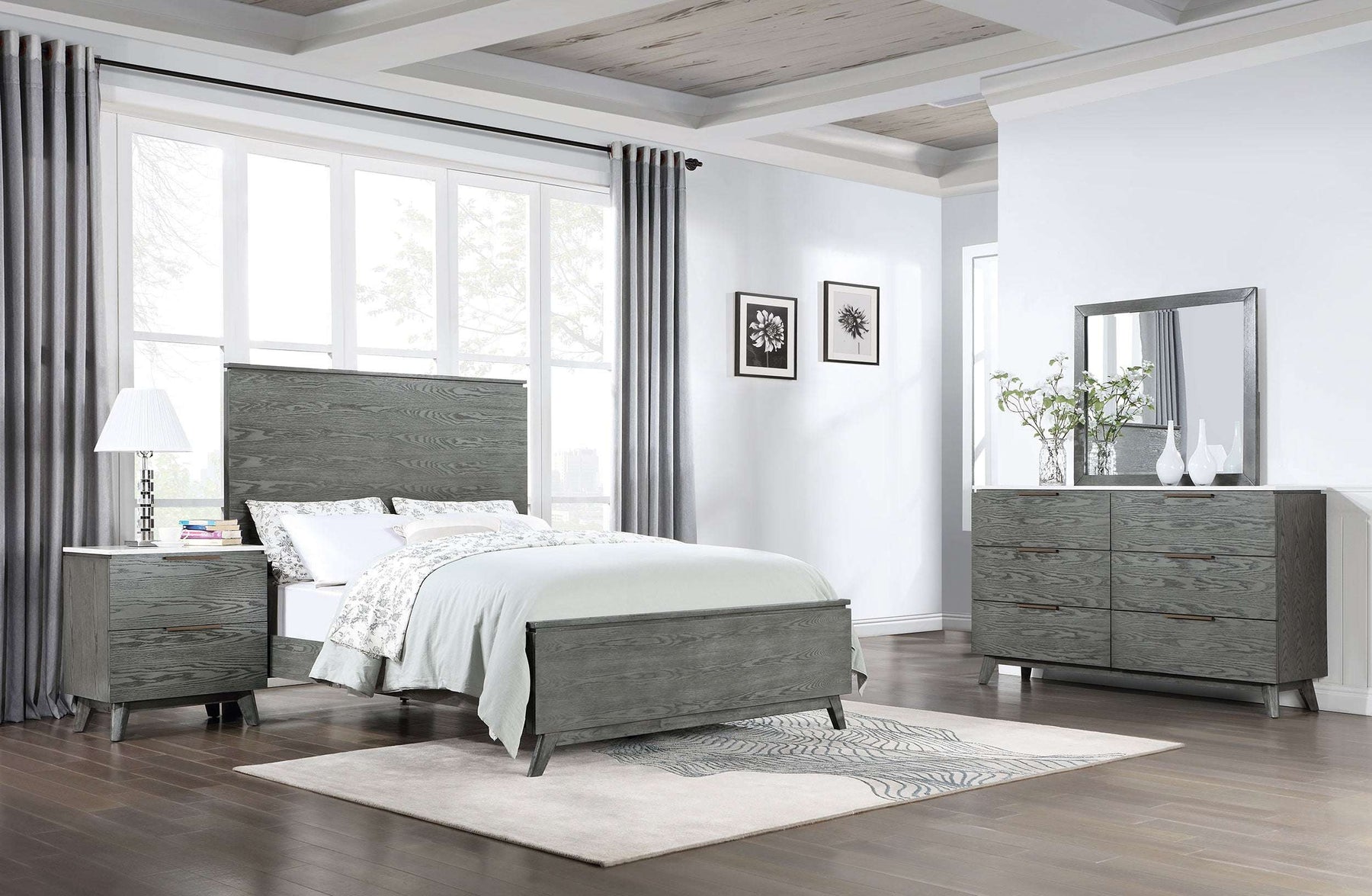 Nathan Bedroom Set White Marble and Grey - Bedroom Set - Half Price Furniture
