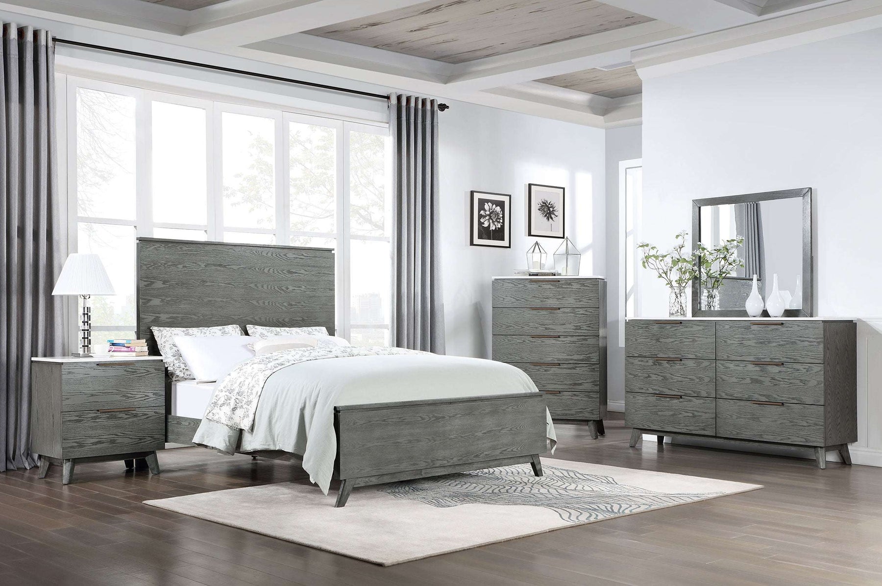 Nathan Bedroom Set White Marble and Grey - Bedroom Set - Half Price Furniture