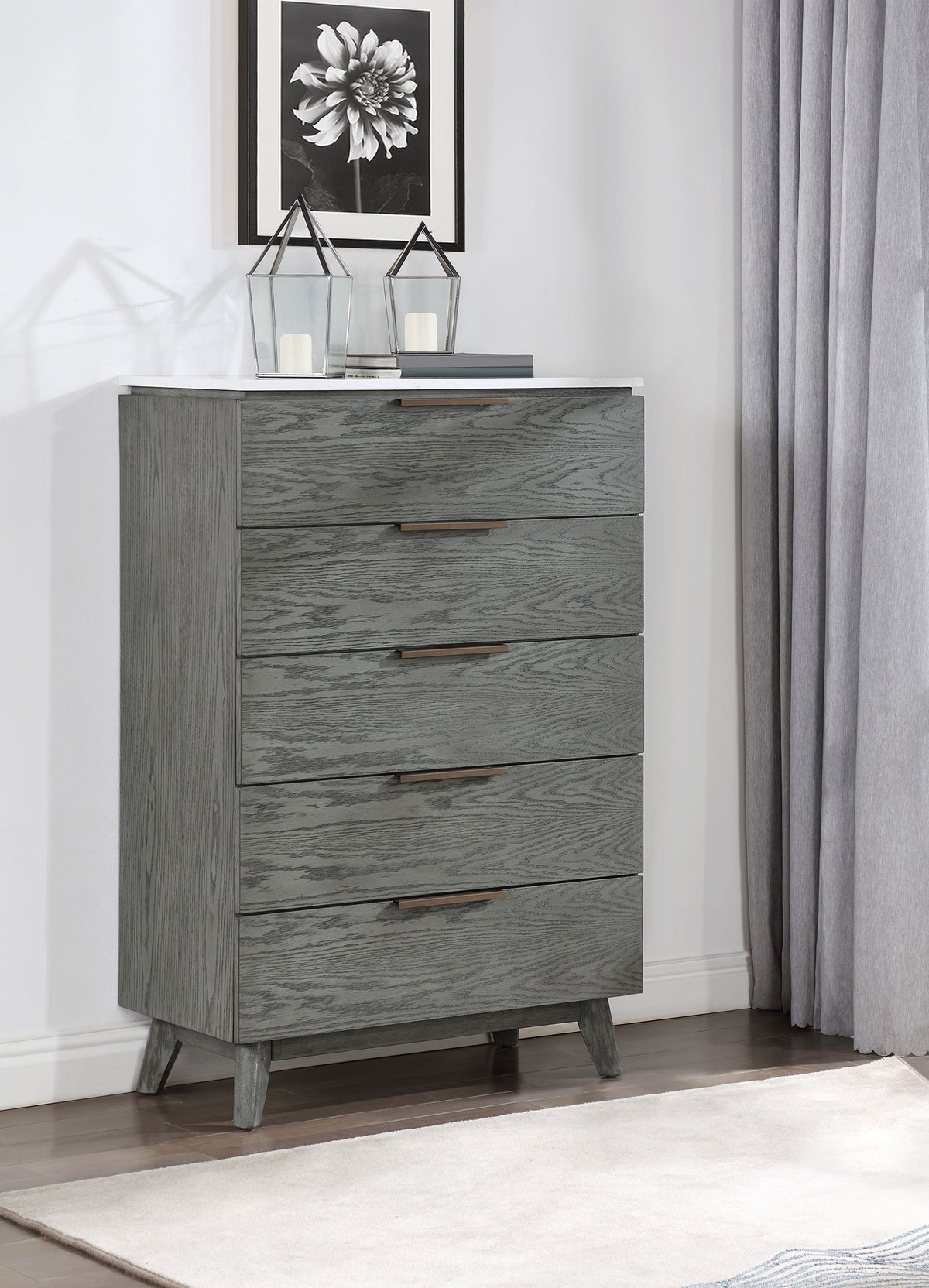 Nathan 5-drawer Chest White Marble and Grey Half Price Furniture