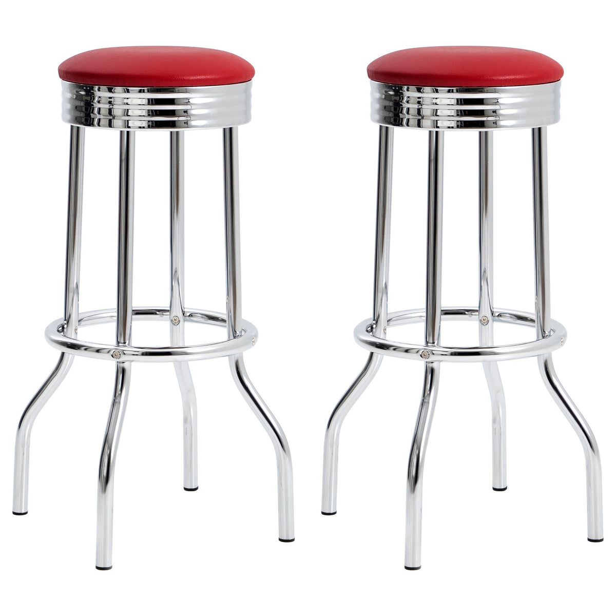 Theodore Upholstered Top Bar Stools Red and Chrome (Set of 2) Half Price Furniture