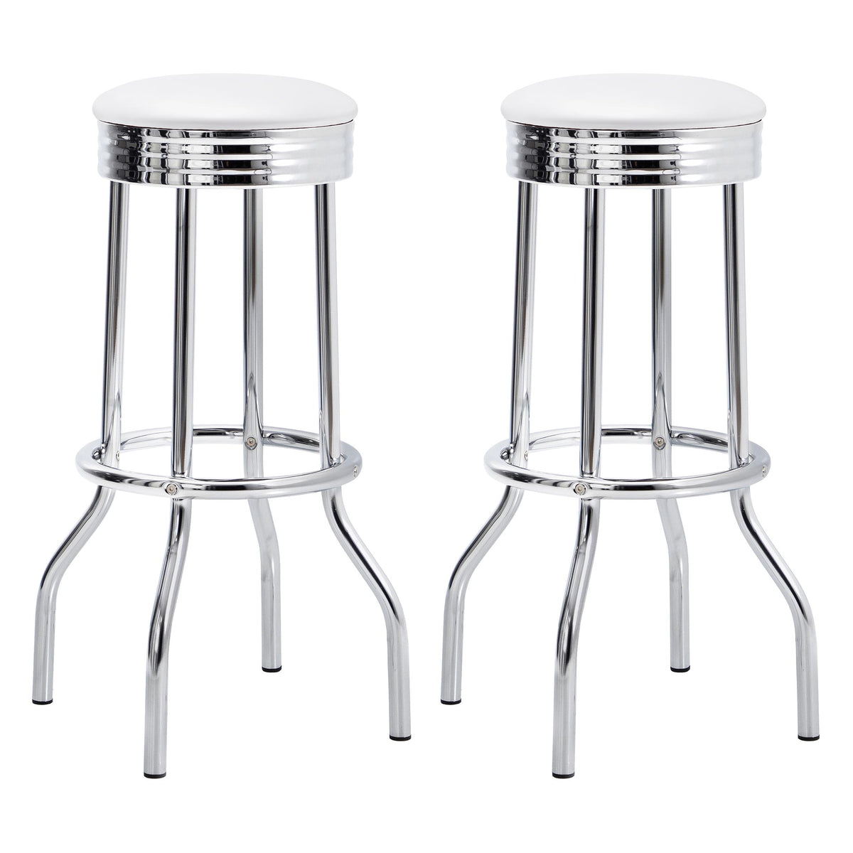 Theodore Upholstered Top Bar Stools White and Chrome (Set of 2) Half Price Furniture