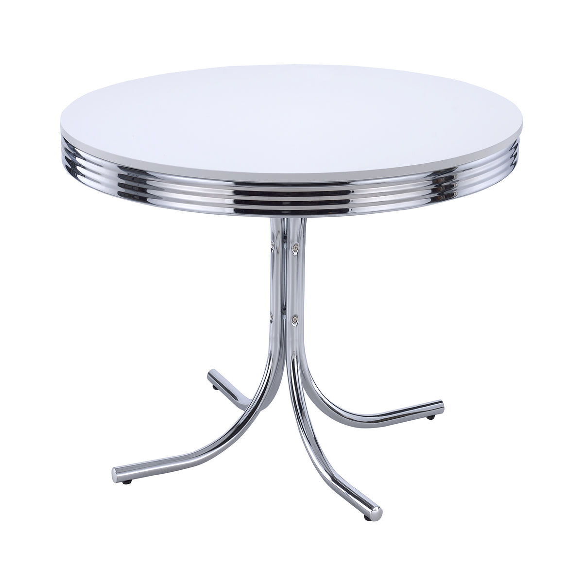 Retro Round Dining Table Glossy White and Chrome  Half Price Furniture