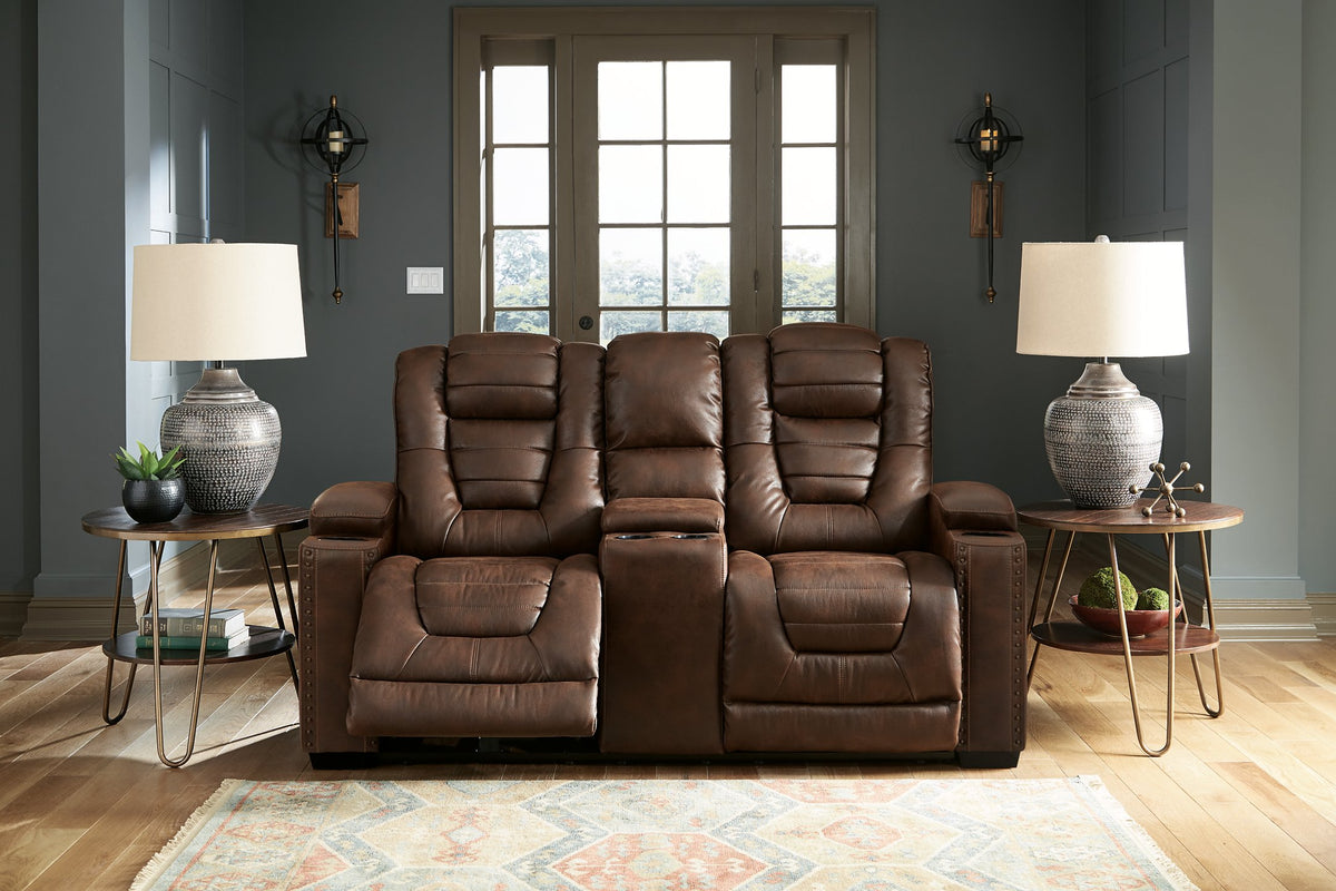 Owner's Box Power Reclining Loveseat with Console - Half Price Furniture