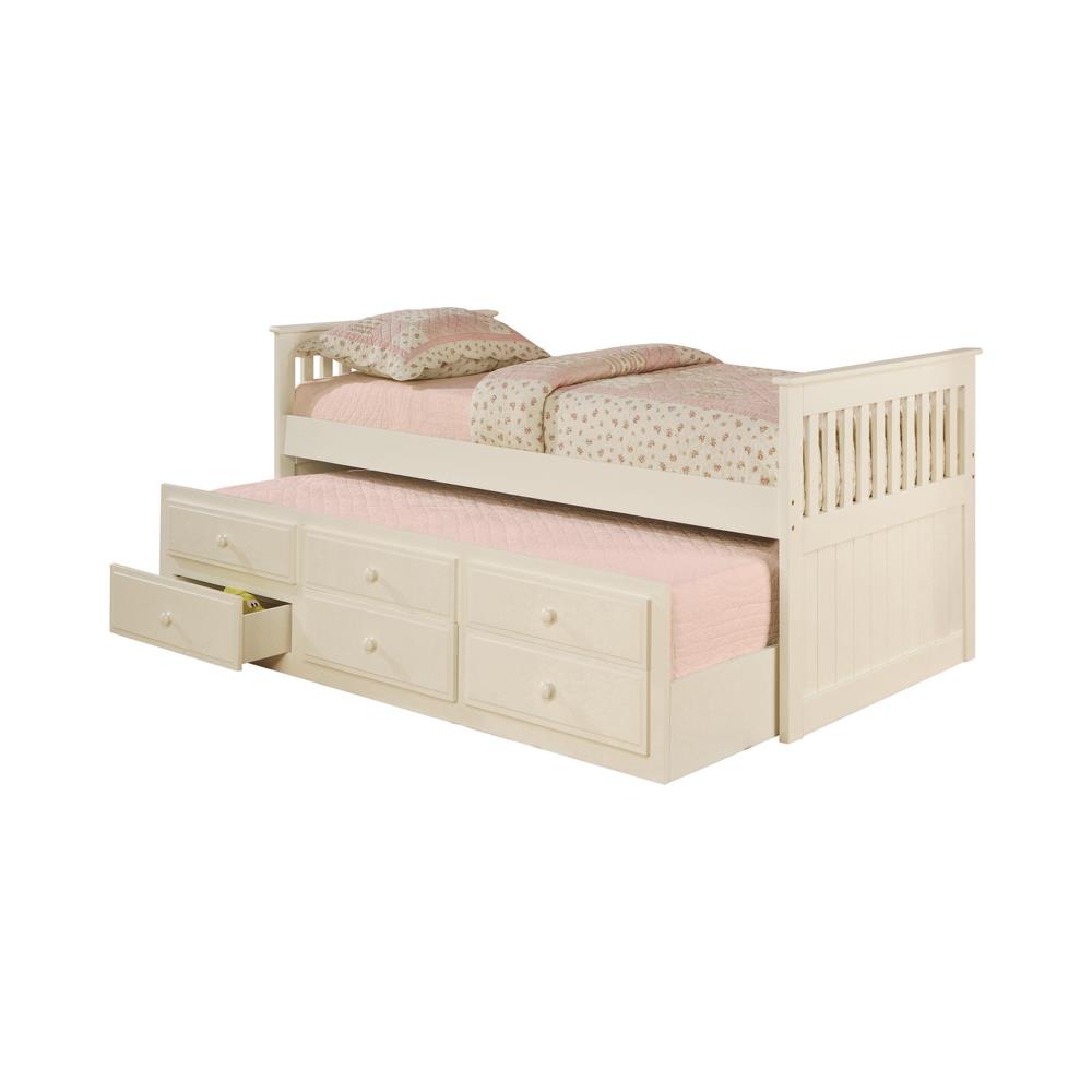 Rochford Twin Captain's Bed with Storage Trundle White  Half Price Furniture