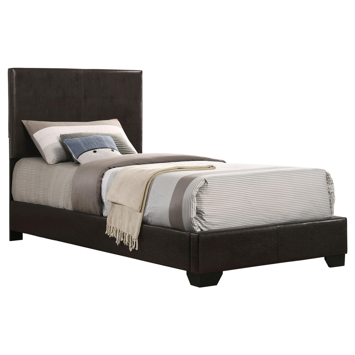 Conner Twin Upholstered Panel Bed Dark Brown  Half Price Furniture
