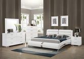 Jeremaine 5-piece Eastern King Bedroom Set Glossy White Half Price Furniture