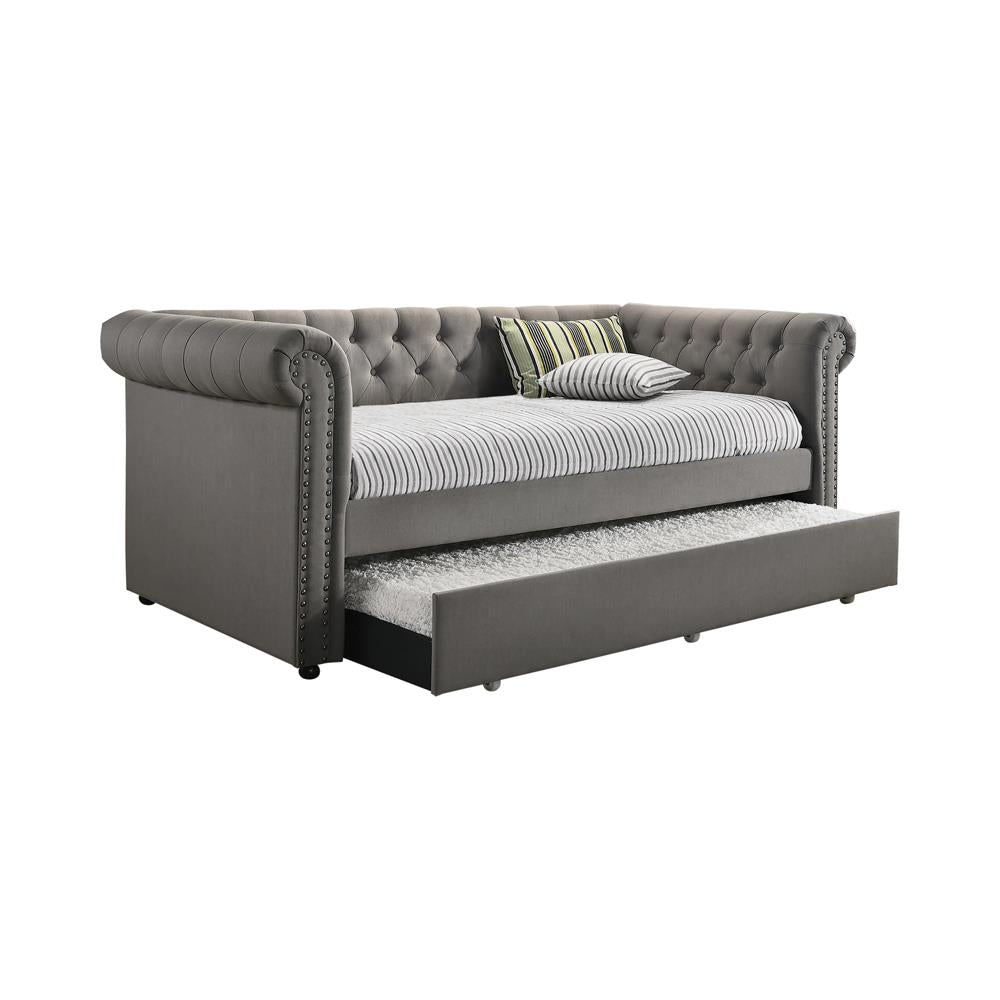 Kepner Tufted Upholstered Daybed Grey with Trundle  Las Vegas Furniture Stores