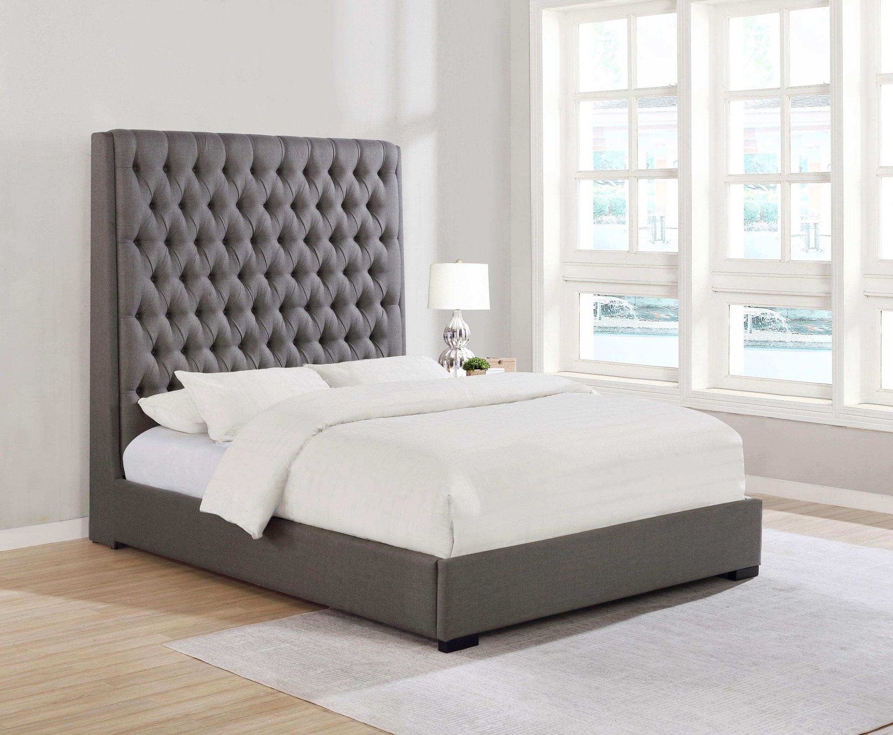 Camille Tall Tufted Eastern King Bed Grey Half Price Furniture