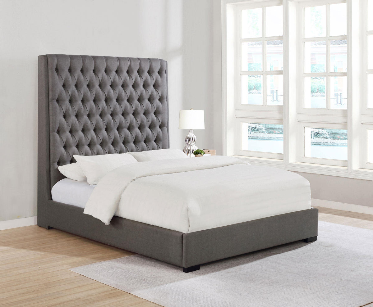 Camille Tall Tufted California King Bed Grey Camille Tall Tufted California King Bed Grey Half Price Furniture